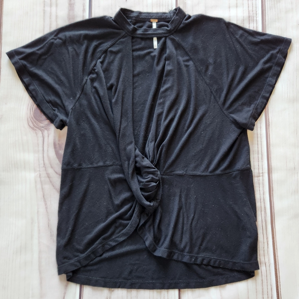 Free People "Just A Twist" Keyhole Cutout Top Black Short Sleeve, Women's Size M - Picture 4 of 10